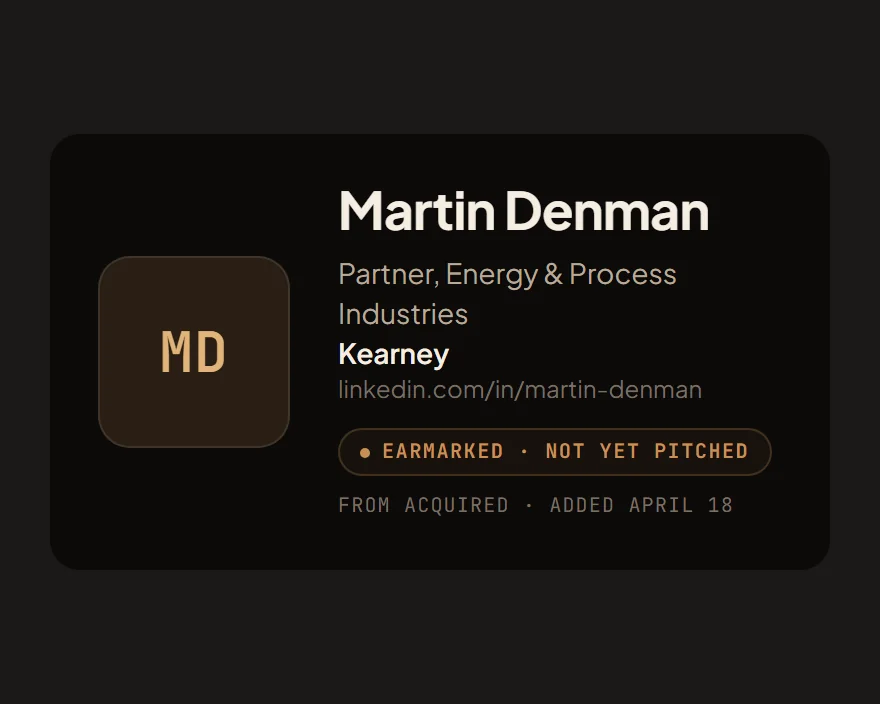 Hadef Following header for Martin Denman, Partner, Energy and Process Industries at Kearney, earmarked and not yet pitched, added from his Acquired appearance.
